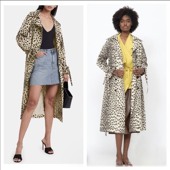 NWT SEA NY white leopard double breasted trench coat Size L - Picture 9 of 14